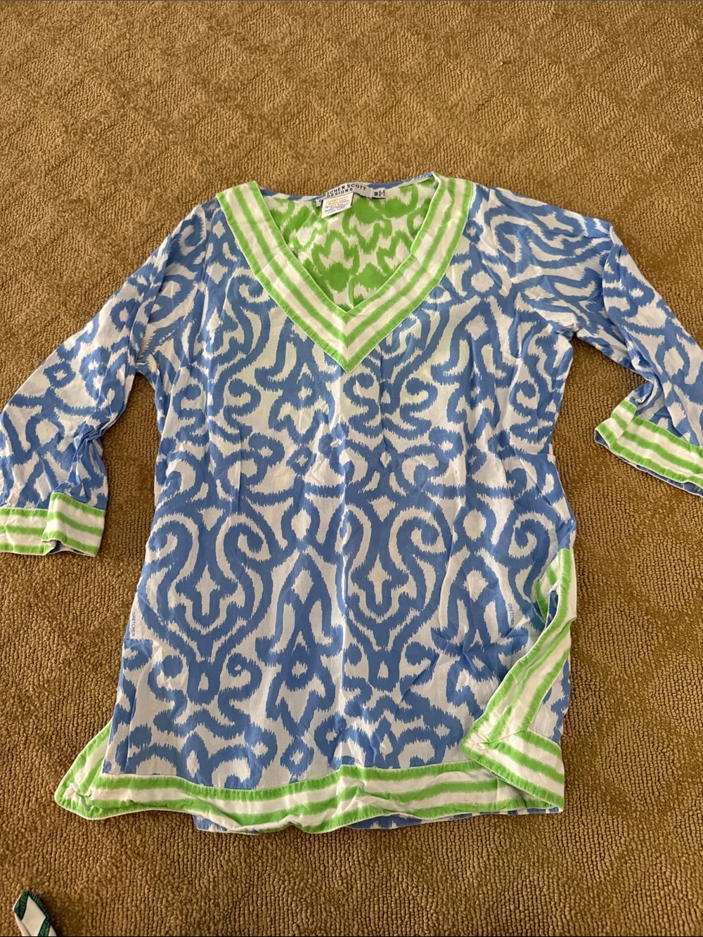 Gretchen Scott Designs Blue and Green Ikat Swim Coverup Tunic